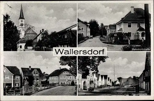 Ak Wallersdorf Niederbayern, Bahnhofstraße, Bachstraße, Hauptstraße, Kirche