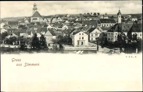 Ak Simmern im Rhein Hunsrück Kreis, Blick über die Dächer der Stadt, Kirchen