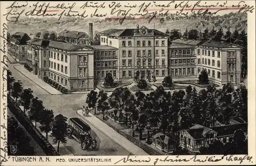 Künstler Ak Tübingen am Neckar, Med. Universitätsklinik, Krankenhaus