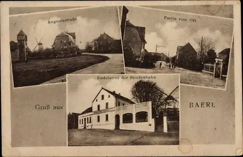 Ak Baerl Duisburg Nordrhein Westfalen, Augustastraße, Windmühle, Endstation der Straßenbahn