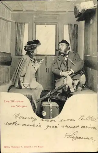 Ak Les Gêneurs en Wagon, Franzosen in einem Bahnabteilung 