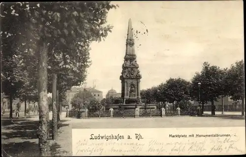 Ak Ludwigshafen am Rhein Rheinland Pfalz, Marktplatz mit Monumentalbrunnen