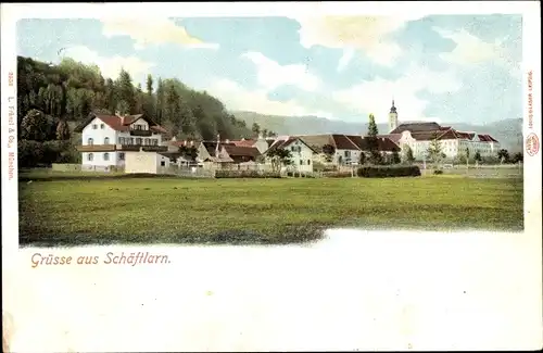 Ak Schäftlarn in Oberbayern, Kirche, Panorama vom Ort