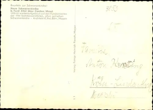 Ak Roes Vordereifel, Neue Schwanenkirche auf Fundamenten der 1944 zerstörten alten Kirche