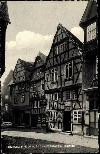 Ak Limburg an der Lahn Hessen, Fachwerkhäuser am Fischmarkt, Geschäfte