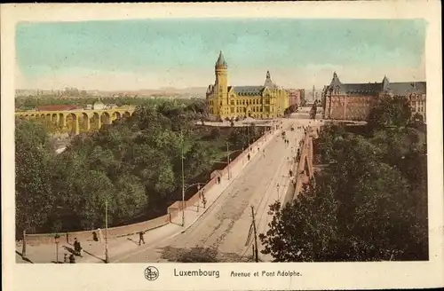 Ak Luxemburg, Avenue et Pont Adolphe, Brücke, Teilansicht der Stadt