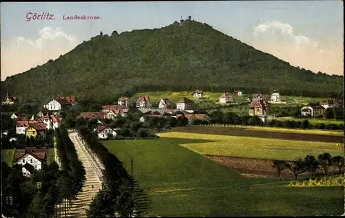 Ak Görlitz in der Lausitz, Berg Landeskrone, Häuser, Felder