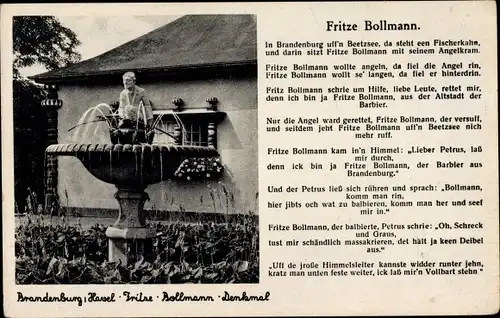 Ak Brandenburg an der Havel, Denkmal, Fritze Bollemann, Gedicht