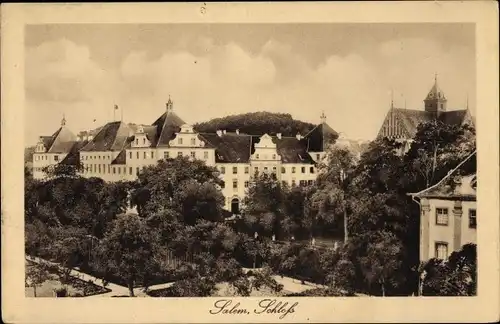 Ak Salem Bodenseekreis Baden Württemberg, Schloss, Außenansicht, Bäume