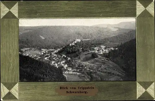 Passepartout Ak Schwarzburg in Thüringen, Totalansicht vom Trippstein