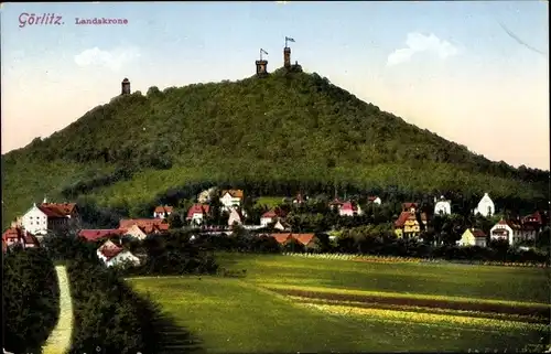 Ak Görlitz in der Lausitz, Teilansicht vom Ort mit Berg, Landskrone, Aussichtsturm