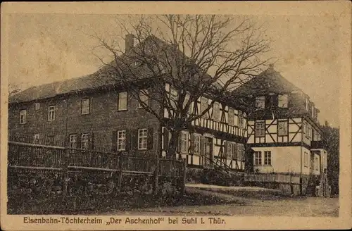 Ak Suhl in Thüringen, Eisnbahntöchterheim Der Aschenhof, Straßenansicht, Fachwerkhaus