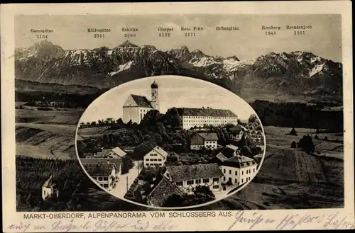 Ak Marktoberdorf im Ostallgäu, Panorama vom Ort, Alpenpanoram v. Schlossberg aus, Köllespitze