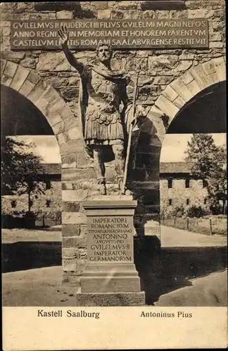 Ak Bad Homburg vor der Höhe Hessen, Kastell Saalburg, Denkmal von Antonius Pius, röm. Kaiser