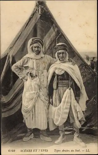 Ak Scenes et Types Maghreb, Arabes du Sud, arabische Männer vor einem Zelt, Turban
