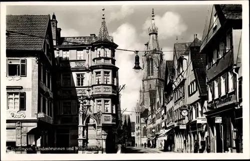 Ak Reutlingen in Baden Württemberg, Lindenbrunnen und Wilhelmstraße