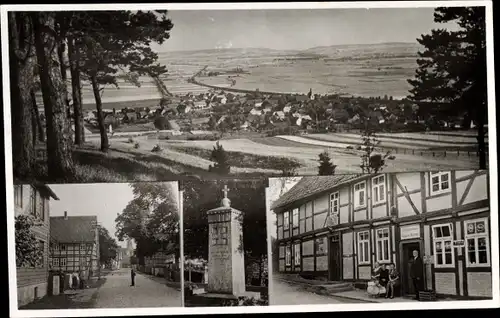 Foto Ak Helmstedt in Niedersachsen, Kolonialwaren August Barres, Kriegerdenkmal, Straße, Totale