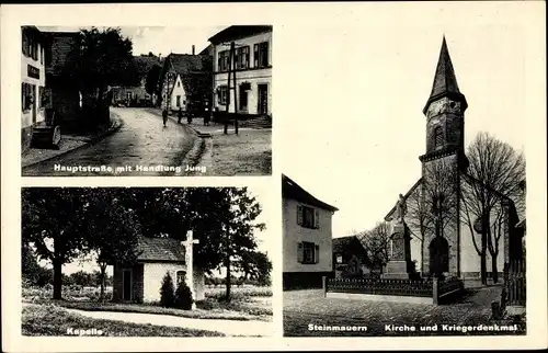 Ak Steinmauern Baden Württemberg, Hauptstraße,Handlung Jung, Kirche, Kriegerdenkmal, Kapelle
