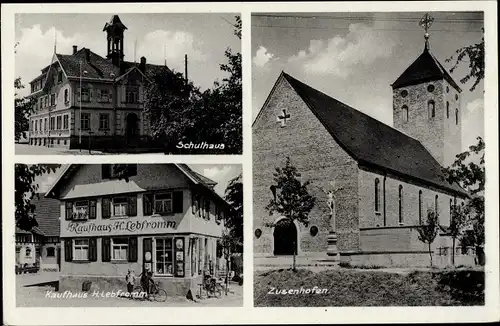 Ak Zusenhofen Oberkirch in Baden Württemberg, Kaufhaus H. Lebfromm, Schulhaus, Kirche