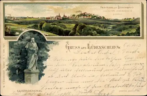 Litho Lüdenscheid im Märkischen Kreis, Panorama, Kaiserdenkmal