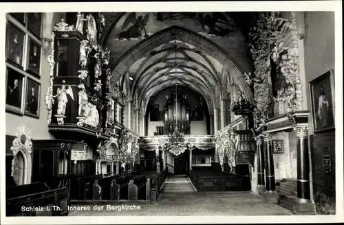 Ak Schleiz im Vogtland Thüringen, Inneres der Bergkirche, Verziehrung, Engel