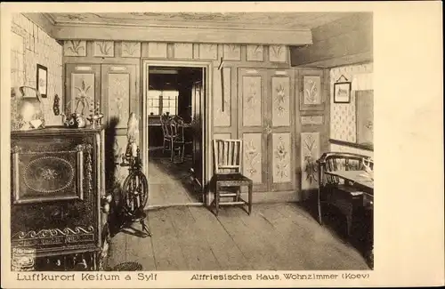 Ak Keitum Sylt in Nordfriesland, Altfriesiches Haus, Wohnzimmer, Stühle, Schrank