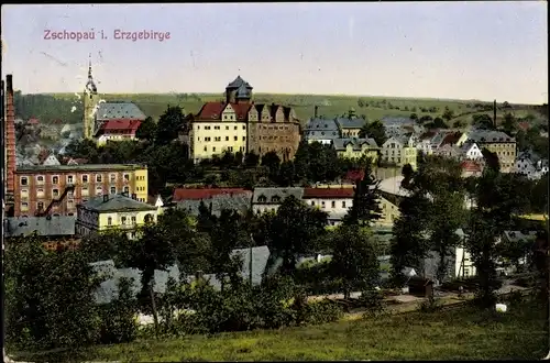 Ak Zschopau im Erzgebirge Sachsen, Totalansicht vom Ort