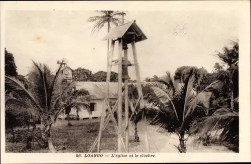 Ak Loango Republik Kongo Franz. Kongo, L'église et le clocher, Kirche, Glockenturm
