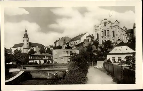 Ak Hranice Mährisch Weißkirchen, Reg Olmütz, Synagoge, Brücke, Teilansicht der Stadt