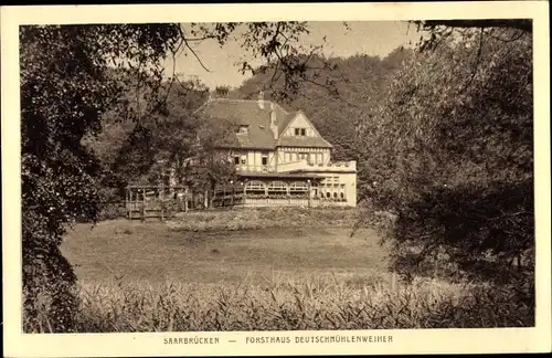 Ak Saarbrücken im Saarland, Sicht auf das Forsthaus Deutschmühlenweiher