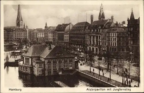 Ak Hamburg, Alsterpavillon mit Jungfernstieg