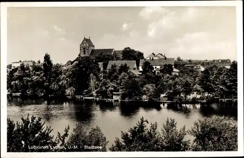 Ak Lychen in der Uckermark, Partie am Stadtsee, Panoramablick auf den Ort