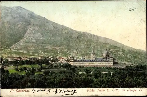 Ak El San Lorenzo de El Escorial Madrid, Vista desde la Silla de Felipe II