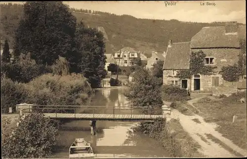 Ak Yvoir Wallonien Namur, Le Bocq, Flusspartie mit Brücke, Häuser, Boot