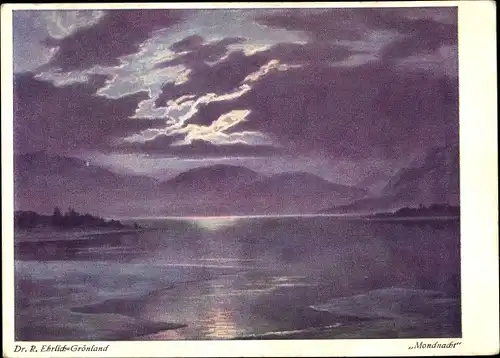 Künstler Ak Ehrlich, R., Mondnacht, Landschaftsansicht bei Nacht, Berge