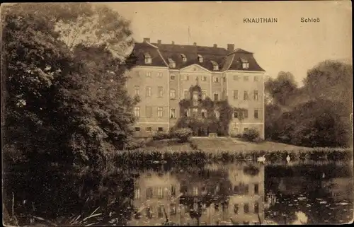 Ak Knautkleeberg Knauthain Leipzig in Sachsen, Schloss, Außenansicht, Uferpartie