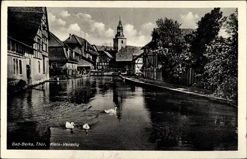 Ak Bad Berka in Thüringen, Klein Venedig, Fachwerkhäuser, Schwäne