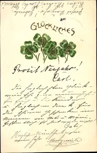 Präge Litho Glückwunsch Neujahr, Jahreszahl 1902 in Kleeblättern