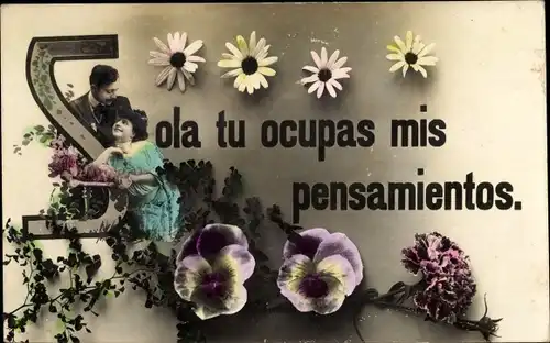 Ak Sola tu ocupas mis pensamientos, Liebespaar, Blumen