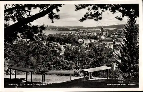 Ak Jönköping Schweden, Aussicht vom Stadtpark aus, Panorama vom Ort