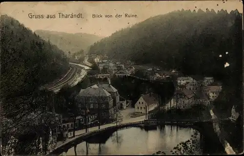 Ak Tharandt im Erzgebirge, Teilansicht vom Ort, Blick von der Ruine, Gewässer