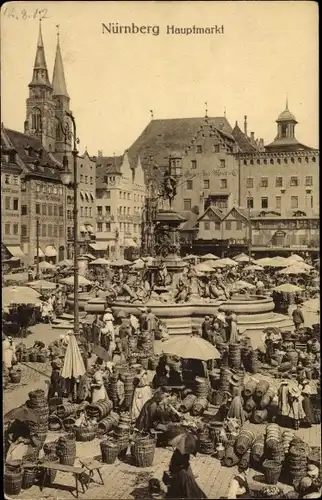Ak Nürnberg in Mittelfranken Bayern, Partie auf dem Hauptmarkt