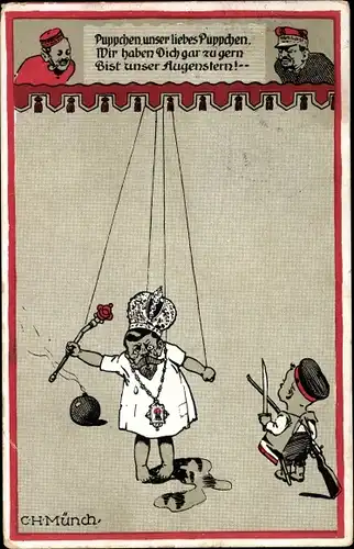 Künstler Ak Münch, C. H., Puppchen, Zar Nikolaus, Marionette, Propaganda, Karikatur