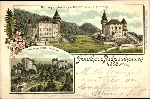 Litho Ottrott Elsass Bas Rhin, Forsthaus Rathsamhausen, Schlossruinen, Burgen, Lützelburg 