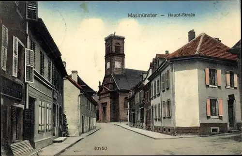 Ak Masevaux Masmünster Elsass Haut Rhin, Hauptstraße, Kirche