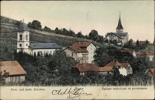 Ak Barr Elsass Bas Rhin, Églises catholique et protestante, Kirchen