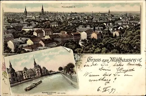 Litho Mulhouse Mülhausen Elsass Haut Rhin, Panoramablick auf die Stadt