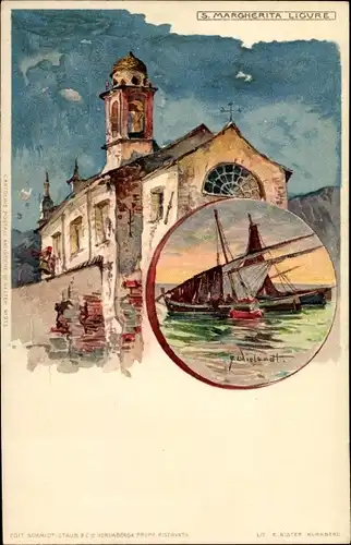 Künstler Litho Wielandt, Manuel, Santa Margherita Ligure Liguria, Kirche, Fischerboote