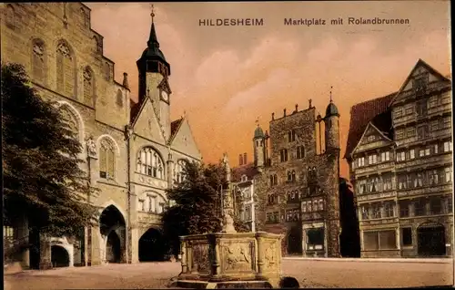 Ak Hildesheim in Niedersachsen, Marktplatz mit Rolandbrunnen