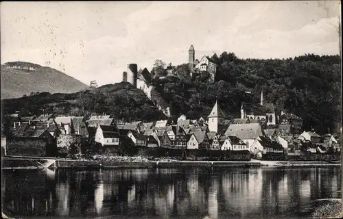 AK Hirschhorn am Neckar Hessen, Panorama vom Ort mit Blick über den Neckar